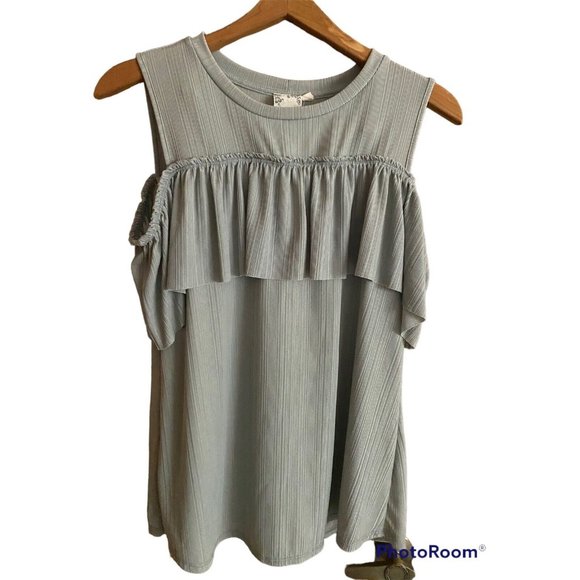 Blu-Pepper Cold Shoulder Green Swing Top Woman’s Size Large - Picture 1 of 5